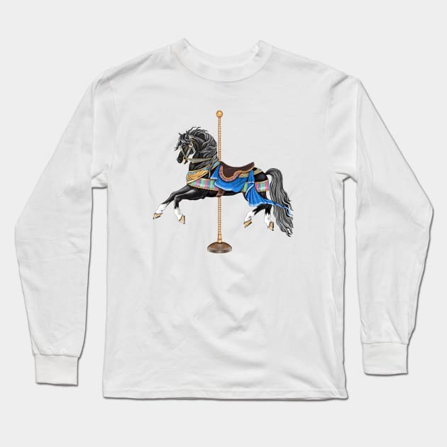 Black Stallion Carousel Horse Long Sleeve T-Shirt by SandraGale Art